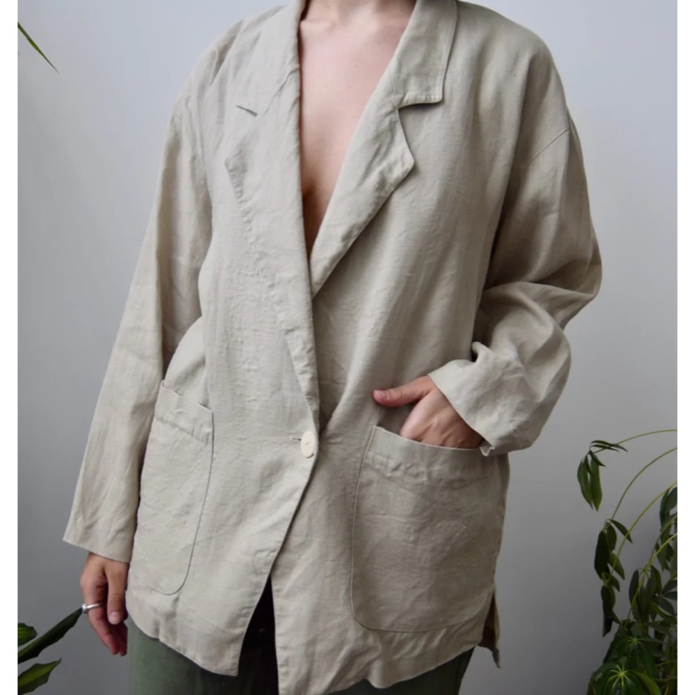 Vintage beige linen blazer large